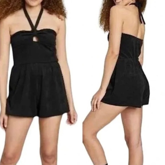NWT Wild Fable Black Towel Terry Cloth Romper Halter Size XL - Picture 1 of 11